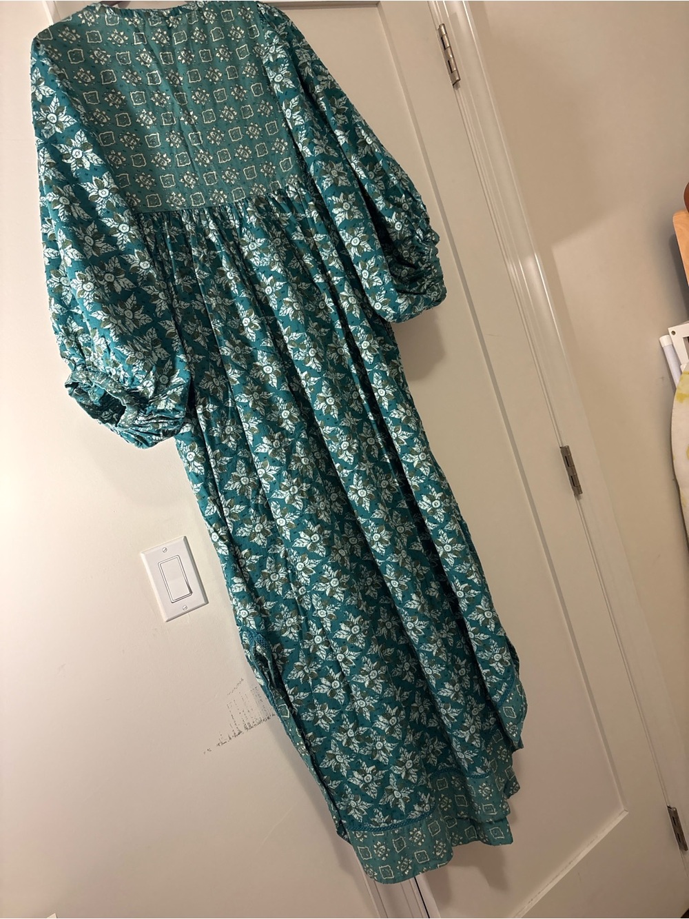 Free People Green/Teal Floral Maxi Dress with Puff Sleeves - Picture 9 of 9